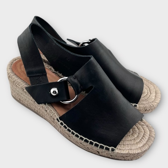 RAG & BONE black leather Arc Wedge peep toe espadrille sandals size 38.5 - Picture 3 of 7